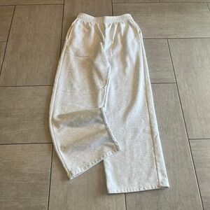 Light Gray Heather Wide Leg Sweatpants Elastic Waist Relaxed Fleece Pants